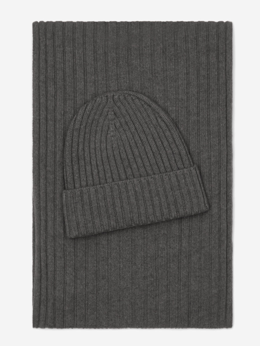 Napoli (dark grey) - 100% cashmere ribbed scarf (unisex)- Leather Gloves Online - Luxury Italian Scarf - 4