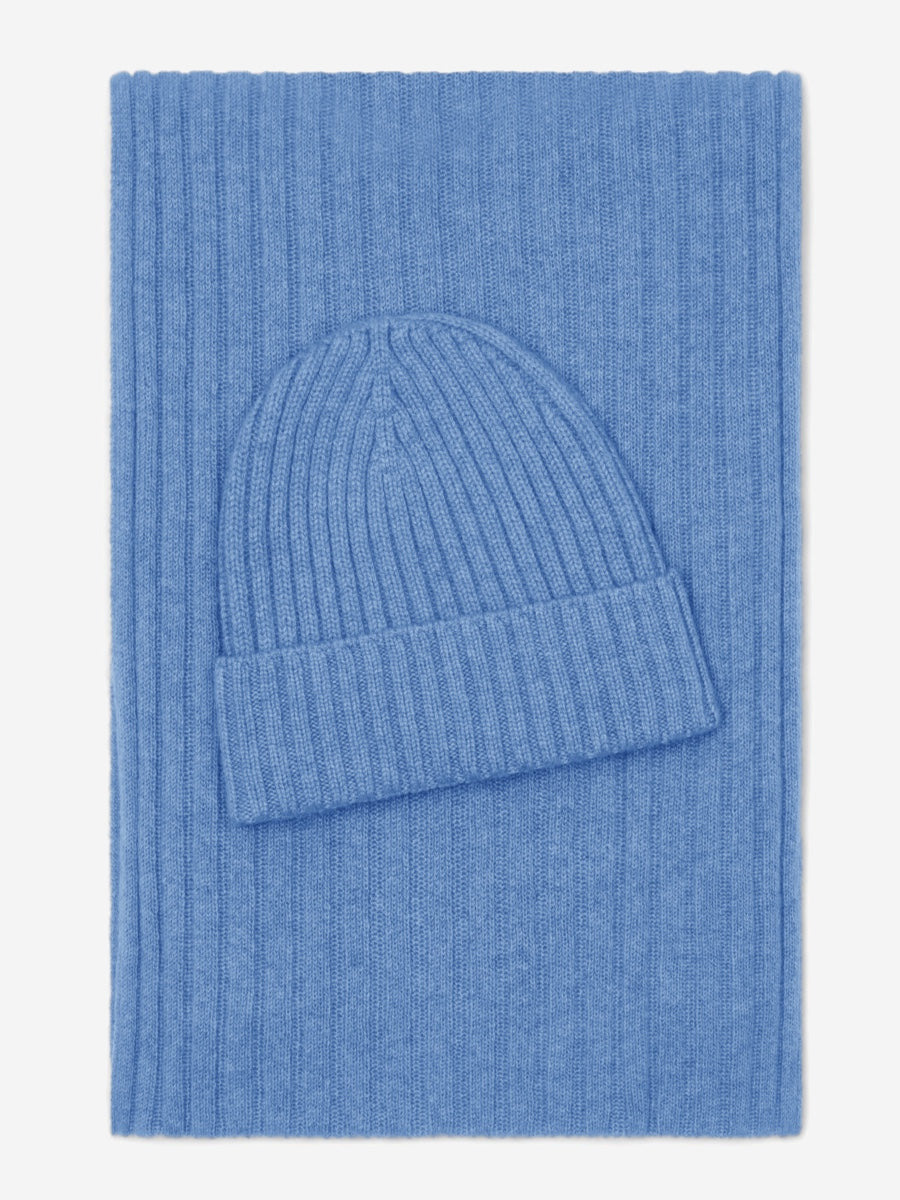 Napoli (light blue) - 100% cashmere ribbed scarf (unisex)- Leather Gloves Online - Luxury Italian Scarf - 4