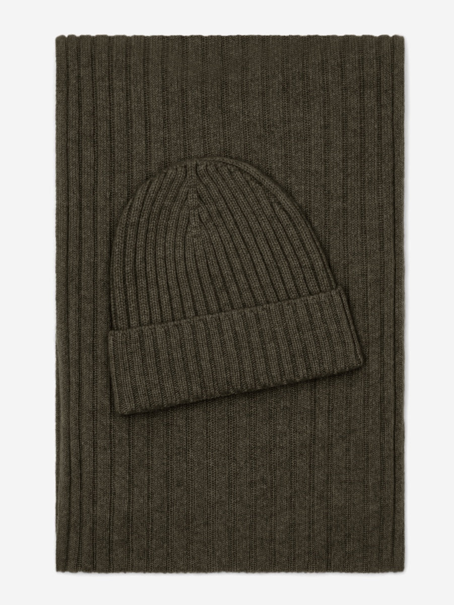 Napoli (dark green) - 100% cashmere ribbed scarf (unisex)- Leather Gloves Online - Luxury Italian Scarf - 4