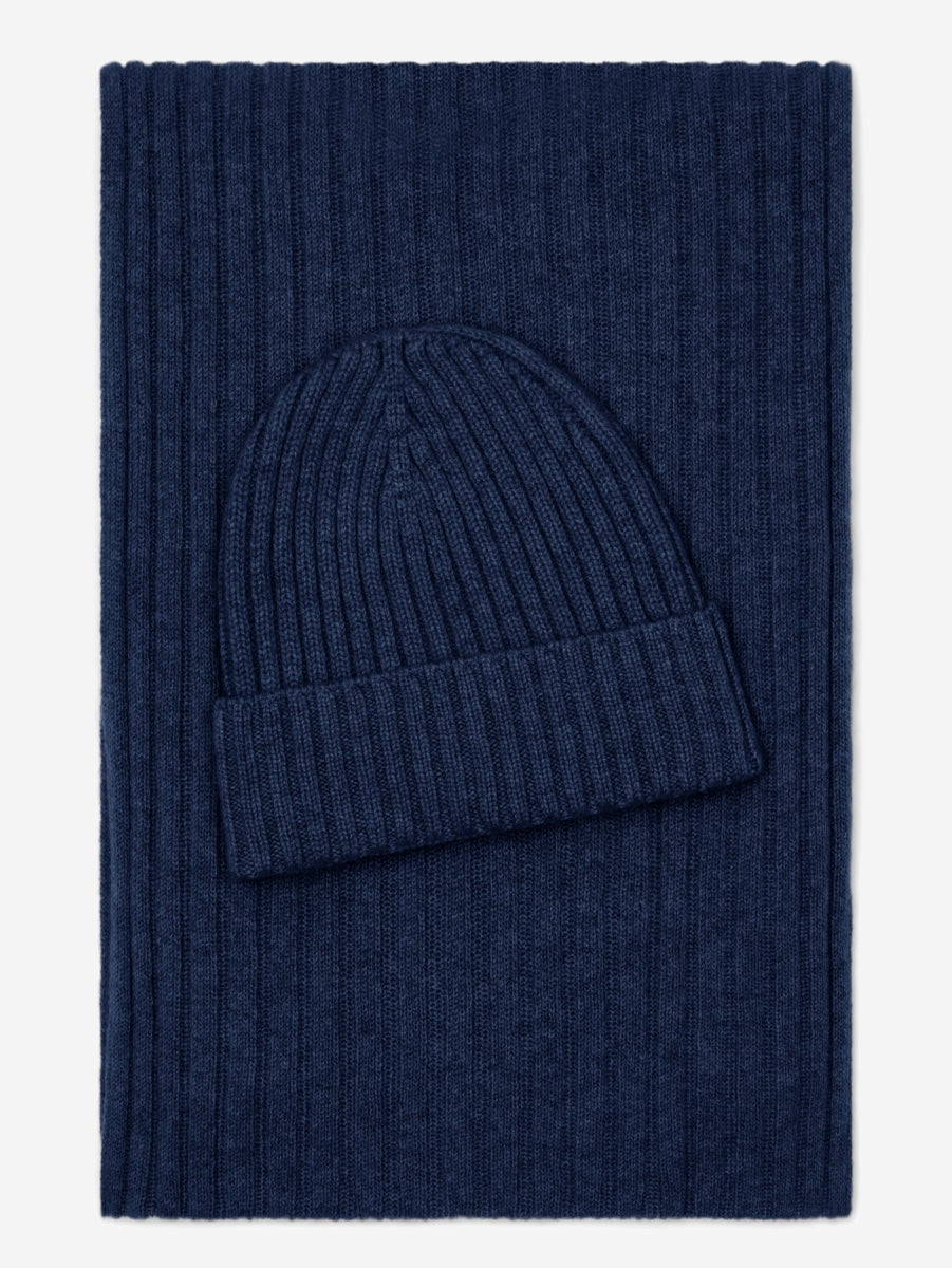 Napoli (navy blue) - 100% cashmere ribbed scarf (unisex)- Leather Gloves Online - Luxury Italian Scarf - 4