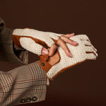 Daniella (cognac) - Hand-sewn Italian crochet driving gloves from lambskin leather- Leather Gloves Online - Luxury Leather Gloves - 9
