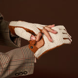 Daniella (cognac) - Hand-sewn Italian crochet driving gloves from lambskin leather- Leather Gloves Online - Luxury Leather Gloves - 9