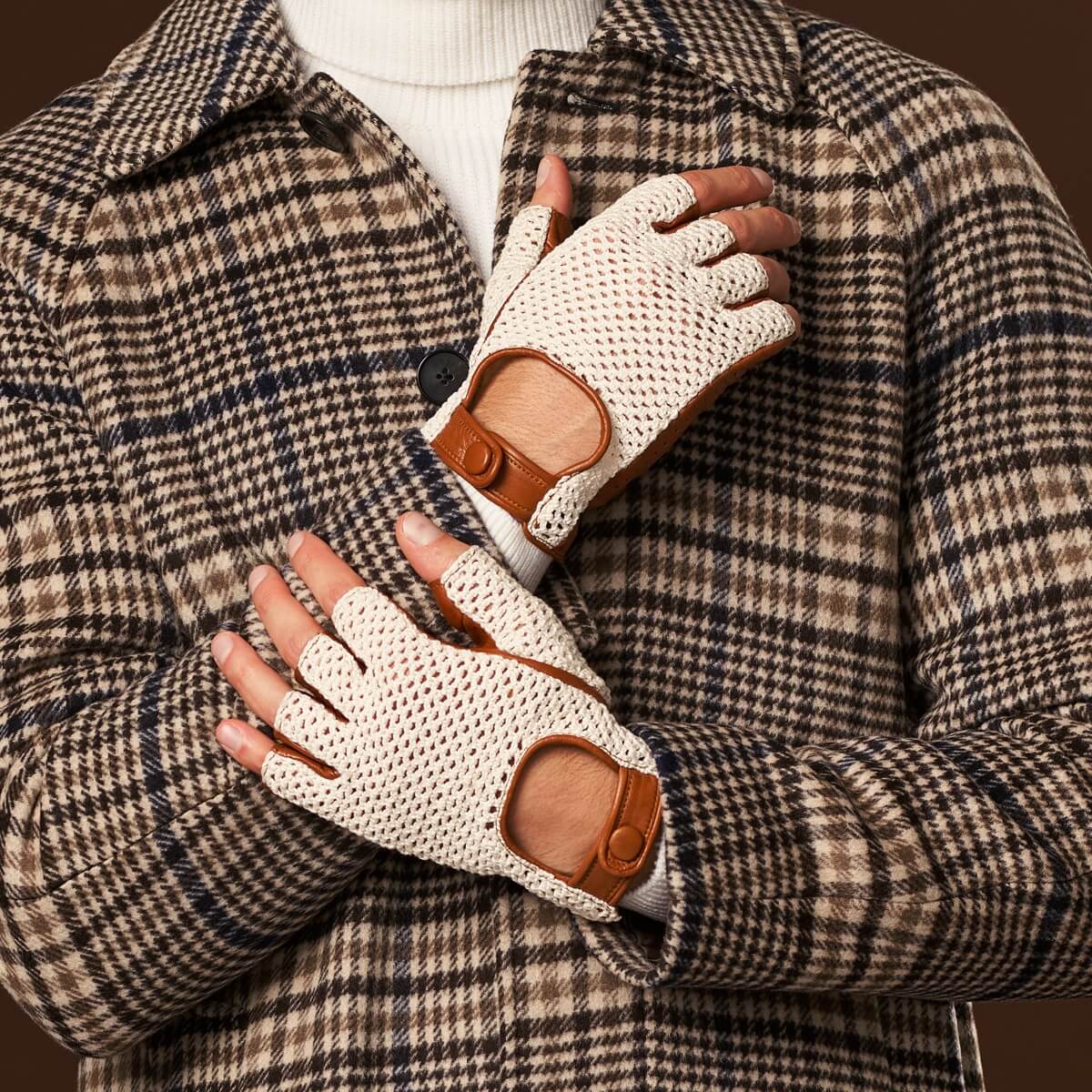 Dario (cognac) - Hand-sewn Italian crochet driving gloves from lambskin leather - Leather Gloves Online - Luxury Leather Gloves - 7