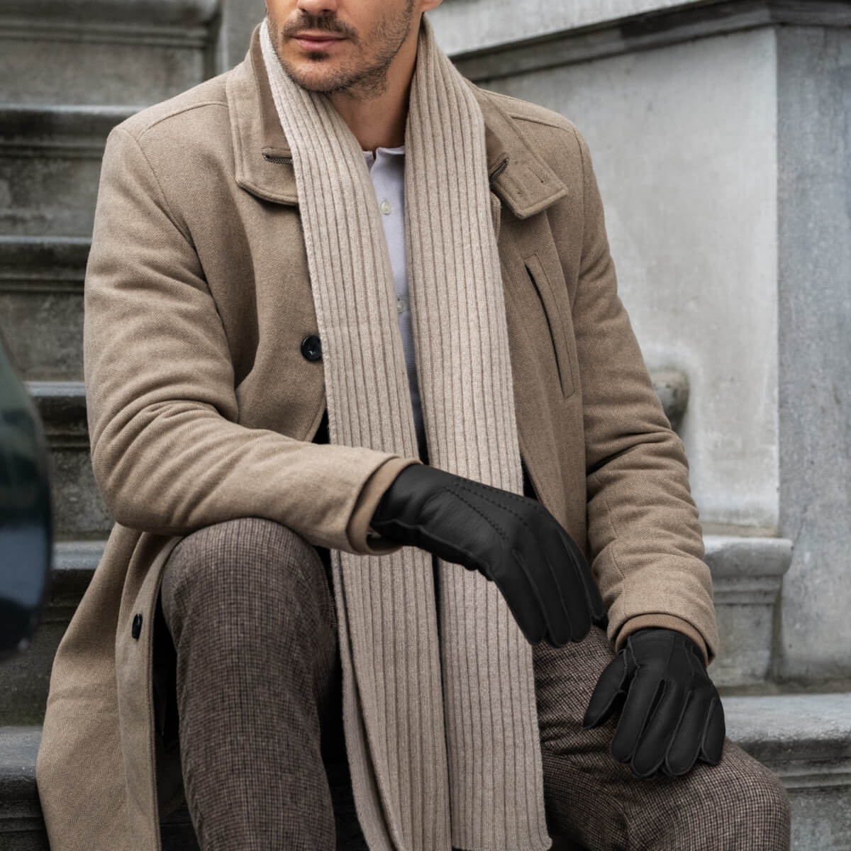 LUXURY MEN'S RABBIT FUR-LINED AMERICAN DEERSKIN GLOVES - Black - Made in Italy - Premium Leather Gloves - Leather Gloves Online - 7