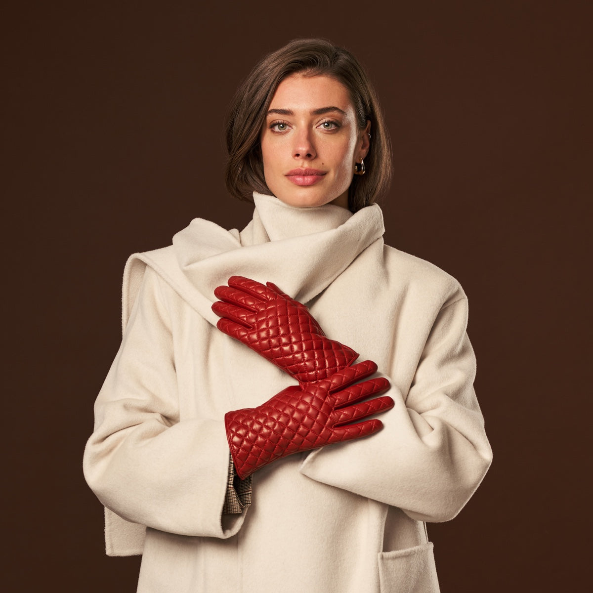 Emilia (red) - classic Italian lambskin leather gloves with cashmere lining and checkered pattern - Leather Gloves Online - Luxury Leather Gloves - 6