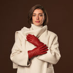 Emilia (red) - classic Italian lambskin leather gloves with cashmere lining and checkered pattern - Leather Gloves Online - Luxury Leather Gloves - 6