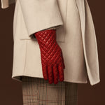 Emilia (red) - classic Italian lambskin leather gloves with cashmere lining and checkered pattern - Leather Gloves Online - Luxury Leather Gloves - 7