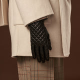 Emilia (black) - classic Italian lambskin leather gloves with cashmere lining and checkered pattern - Leather Gloves Online - Luxury Leather Gloves - 7