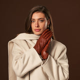 Emilia (brown) - classic Italian lambskin leather gloves with cashmere lining and checkered pattern - Leather Gloves Online - Luxury Leather Gloves - 8