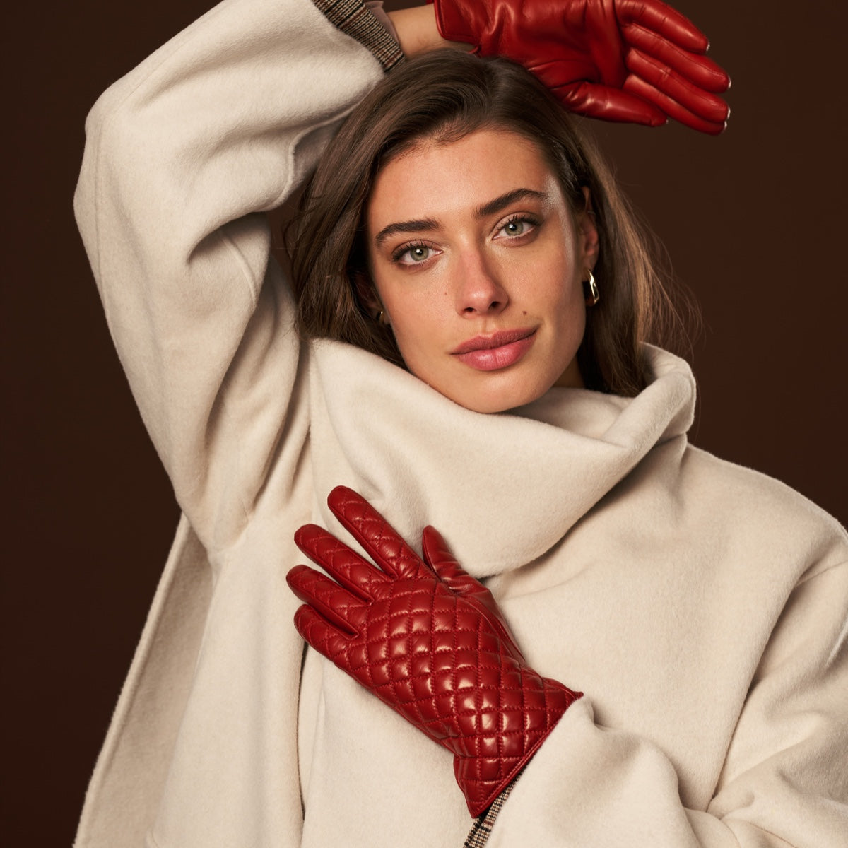 Emilia (red) - classic Italian lambskin leather gloves with cashmere lining and checkered pattern - Leather Gloves Online - Luxury Leather Gloves - 8