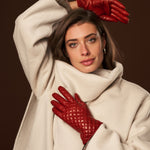 Emilia (red) - classic Italian lambskin leather gloves with cashmere lining and checkered pattern - Leather Gloves Online - Luxury Leather Gloves - 8