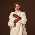 Emilia (brown) - classic Italian lambskin leather gloves with cashmere lining and checkered pattern - Leather Gloves Online - Luxury Leather Gloves - 9