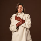 Emilia (brown) - classic Italian lambskin leather gloves with cashmere lining and checkered pattern - Leather Gloves Online - Luxury Leather Gloves - 9