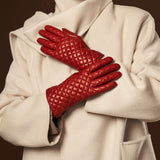 Emilia (red) - classic Italian lambskin leather gloves with cashmere lining and checkered pattern - Leather Gloves Online - Luxury Leather Gloves - 9