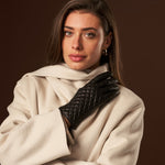 Emilia (black) - classic Italian lambskin leather gloves with cashmere lining and checkered pattern - Leather Gloves Online - Luxury Leather Gloves - 9