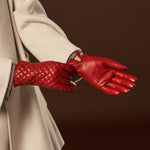 Emilia (red) - classic Italian lambskin leather gloves with cashmere lining and checkered pattern - Leather Gloves Online - Luxury Leather Gloves - 10