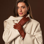 Emilia (brown) - classic Italian lambskin leather gloves with cashmere lining and checkered pattern - Leather Gloves Online - Luxury Leather Gloves - 11