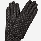 Emilia (black) - classic Italian lambskin leather gloves with cashmere lining and checkered pattern - Leather Gloves Online - Luxury Leather Gloves - 1