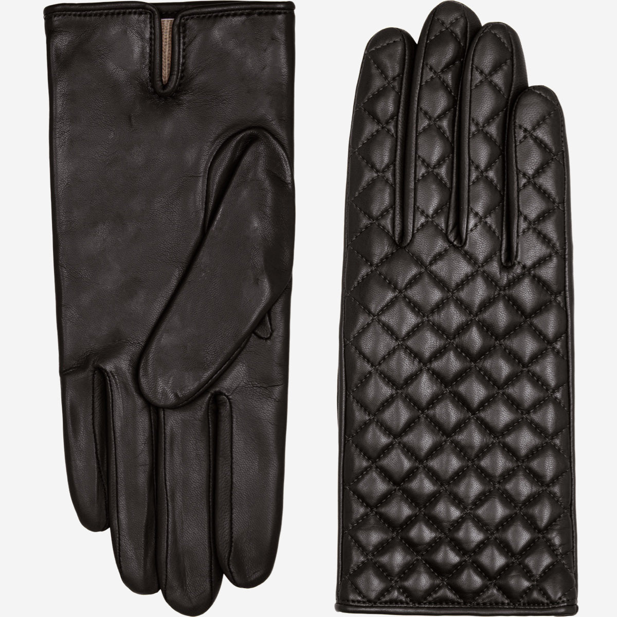 Emilia (black) - classic Italian lambskin leather gloves with cashmere lining and checkered pattern - Leather Gloves Online - Luxury Leather Gloves - 2