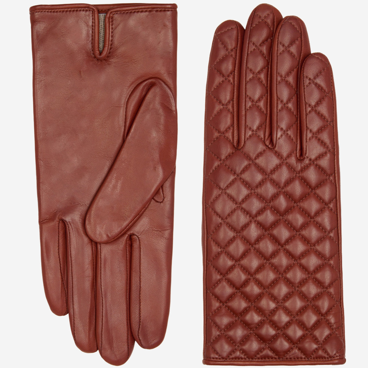 Emilia (brown) - classic Italian lambskin leather gloves with cashmere lining and checkered pattern - Leather Gloves Online - Luxury Leather Gloves - 2