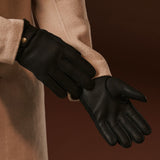 Emilio (black) – Luxurious deerskin gloves with cashmere lining and adjustable snap button