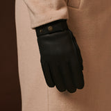 Emilio (black) – Luxurious deerskin gloves with cashmere lining and adjustable snap button