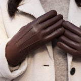 Evelyn (brown) - Goatskin leather gloves with soft lambswool lining and touchscreen feature