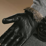 Ezra (black) - Lambskin leather gloves with warm rabbit fur lining and touchscreen feature