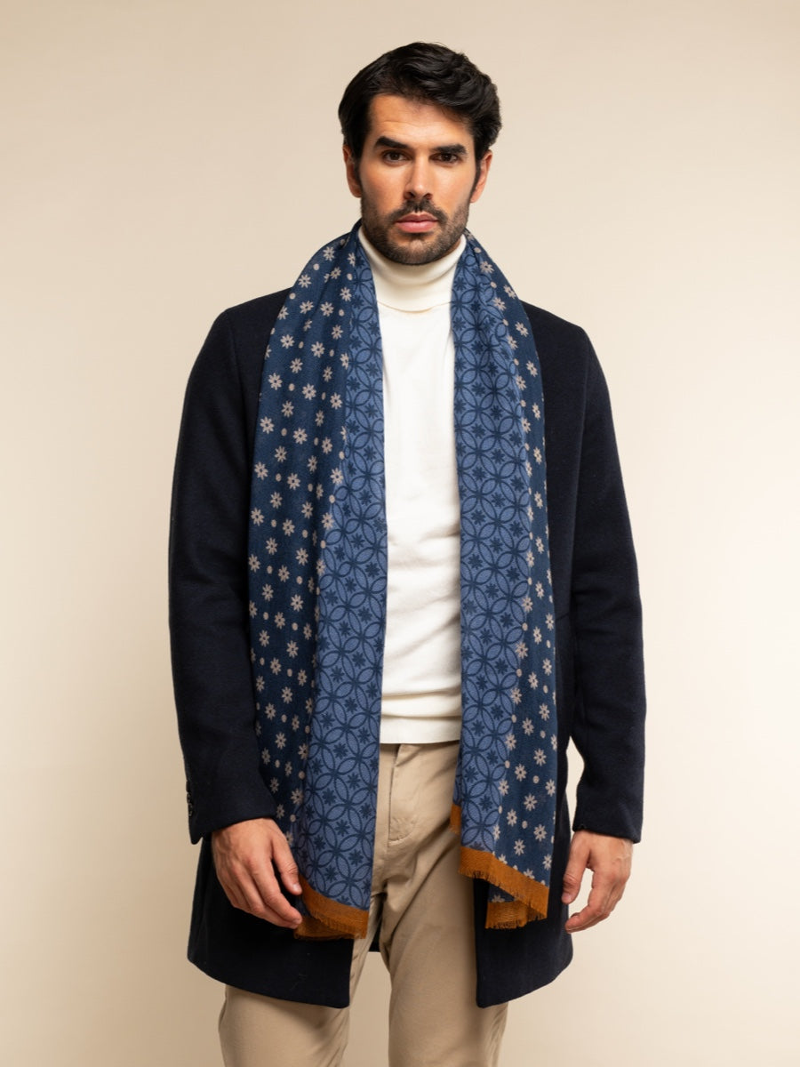 Andrea (blue) - soft and lightweight Italian scarf from 100% wool - Leather Gloves Online - 7