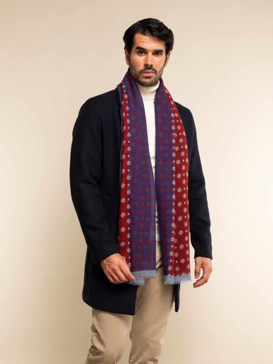 Andrea (red/blue) - soft and lightweight Italian scarf from 100% wool - Leather Gloves Online - 2