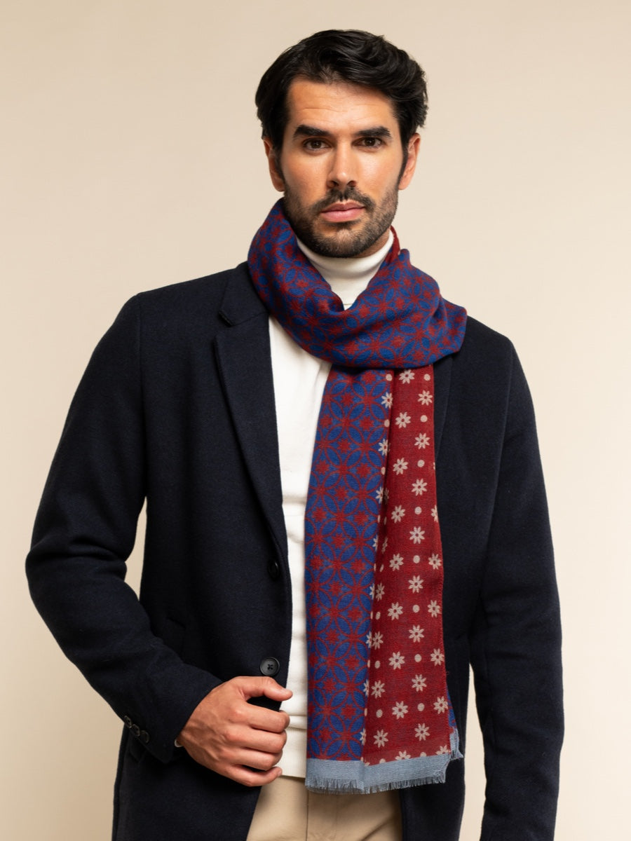 Andrea (red/blue) - soft and lightweight Italian scarf from 100% wool - Leather Gloves Online - 7