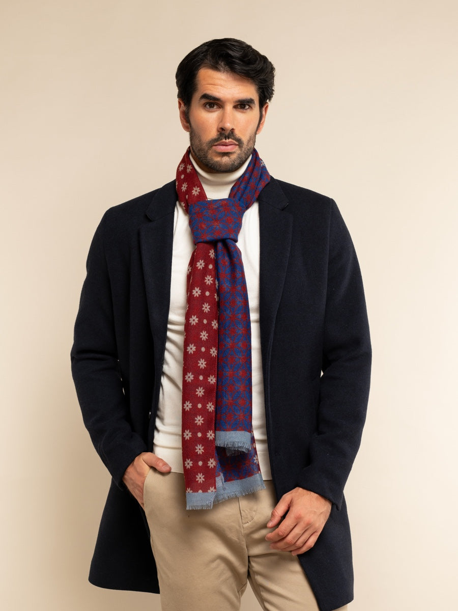 Andrea (red/blue) - soft and lightweight Italian scarf from 100% wool - Leather Gloves Online - 9