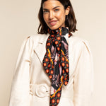 Bruna (black/orange)- soft and lightweight Italian foulard from pure silk - Leather Gloves Online - Luxury Silk Scarf - 1