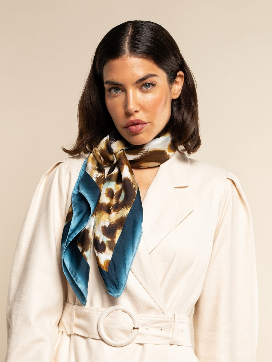 Bruna (blue)- soft and lightweight Italian foulard from pure silk - Leather Gloves Online - Luxury Silk Scarf - 1