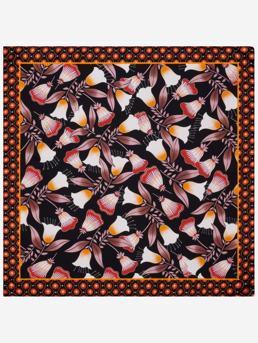 Bruna (black/orange)- soft and lightweight Italian foulard from pure silk - Leather Gloves Online - Luxury Silk Scarf - 2