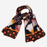Bruna (black/orange)- soft and lightweight Italian foulard from pure silk - Leather Gloves Online - Luxury Silk Scarf - 3