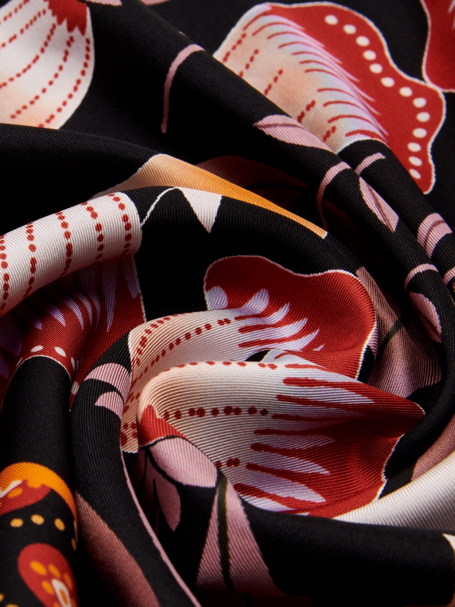 Bruna (black/orange)- soft and lightweight Italian foulard from pure silk - Leather Gloves Online - Luxury Silk Scarf - 4