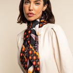 Bruna (black/orange)- soft and lightweight Italian foulard from pure silk - Leather Gloves Online - Luxury Silk Scarf - 5