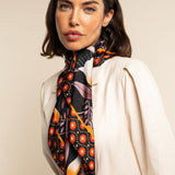Bruna (black/orange)- soft and lightweight Italian foulard from pure silk - Leather Gloves Online - Luxury Silk Scarf - 5