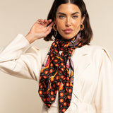 Bruna (black/orange)- soft and lightweight Italian foulard from pure silk - Leather Gloves Online - Luxury Silk Scarf - 6