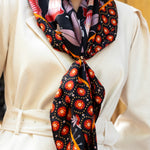 Bruna (black/orange)- soft and lightweight Italian foulard from pure silk - Leather Gloves Online - Luxury Silk Scarf - 7