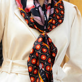 Bruna (black/orange)- soft and lightweight Italian foulard from pure silk - Leather Gloves Online - Luxury Silk Scarf - 7