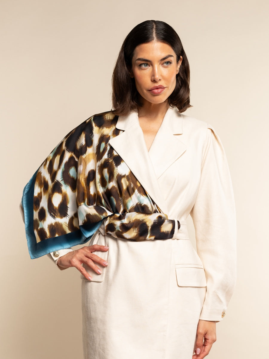 Bruna (blue)- soft and lightweight Italian foulard from pure silk - Leather Gloves Online - Luxury Silk Scarf - 7