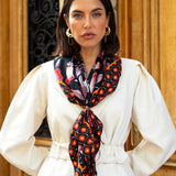 Bruna (black/orange)- soft and lightweight Italian foulard from pure silk - Leather Gloves Online - Luxury Silk Scarf - 9