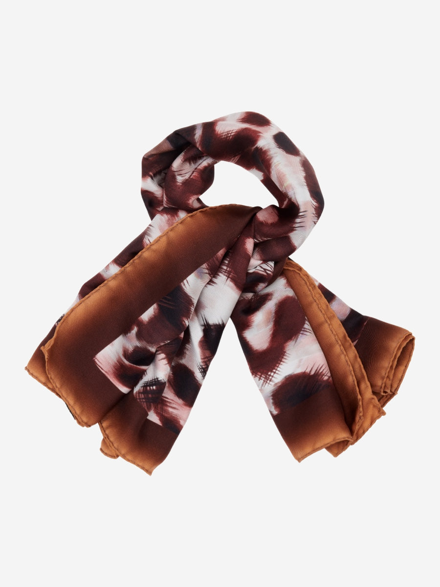 Bruna (brown/orange)- soft and lightweight Italian foulard from pure silk - Leather Gloves Online - Luxury Silk Scarf - 3