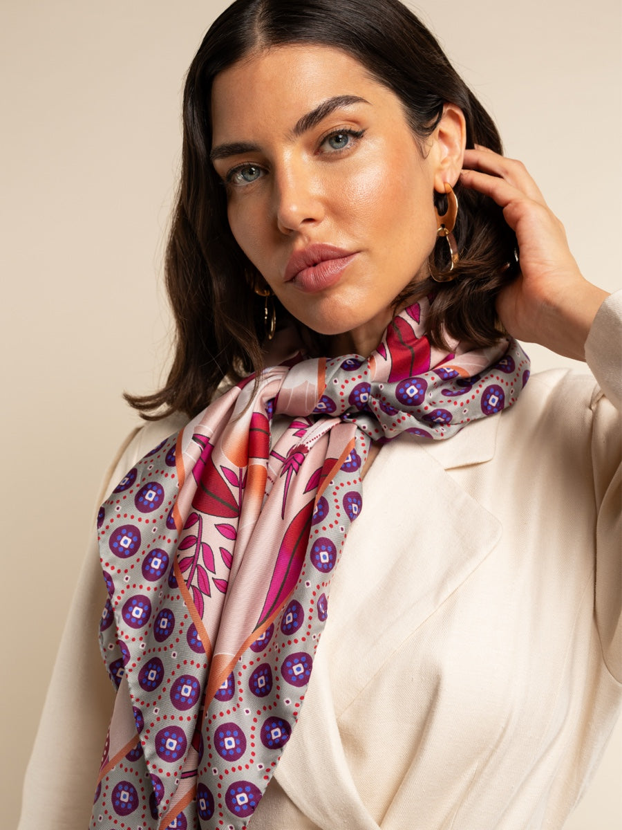 Bruna (pink)- soft and lightweight Italian foulard from pure silk - Leather Gloves Online - Luxury Silk Scarf - 5