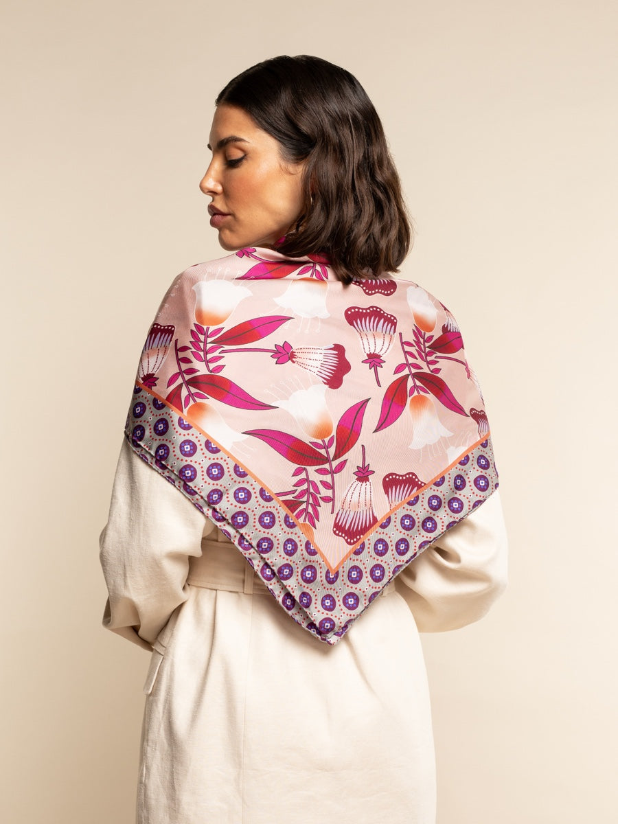 Bruna (pink)- soft and lightweight Italian foulard from pure silk - Leather Gloves Online - Luxury Silk Scarf - 6