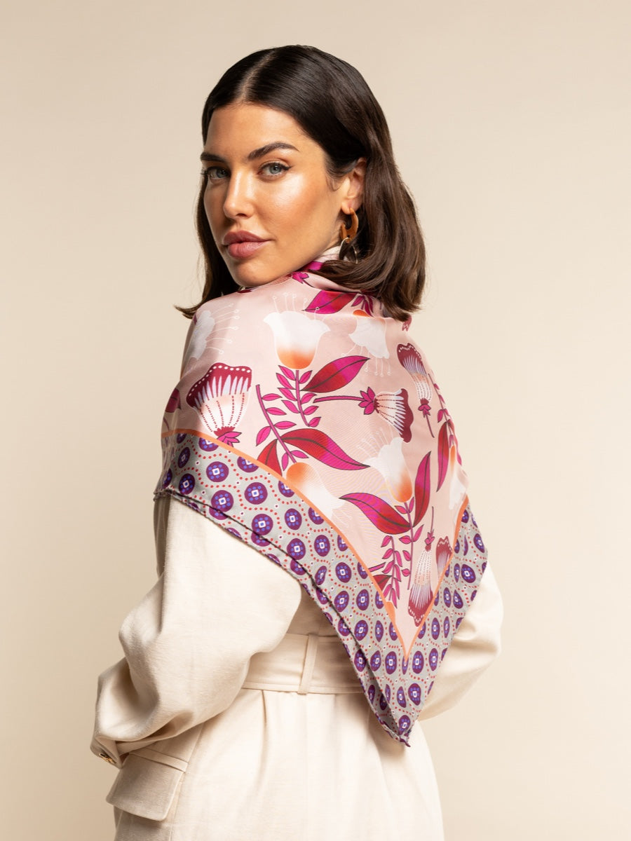 Bruna (pink)- soft and lightweight Italian foulard from pure silk - Leather Gloves Online - Luxury Silk Scarf - 8