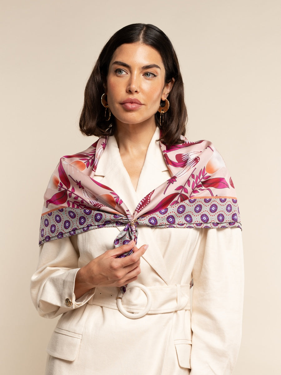Bruna (pink)- soft and lightweight Italian foulard from pure silk - Leather Gloves Online - Luxury Silk Scarf - 9