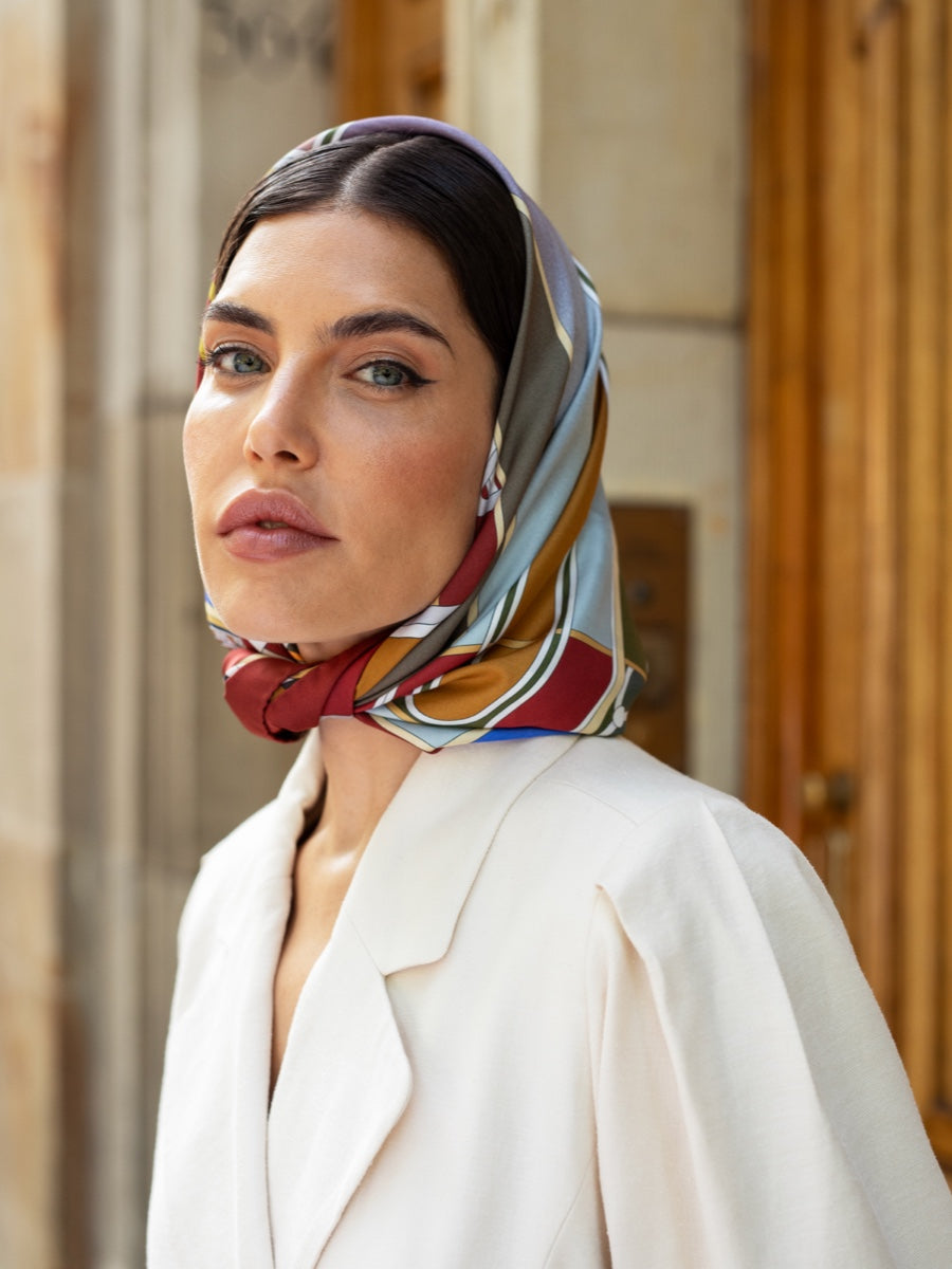 Fiorella (red/blue) - soft and lightweight Italian foulard from pure silk - Leather Gloves Online - Luxury Italian Scarf - 12